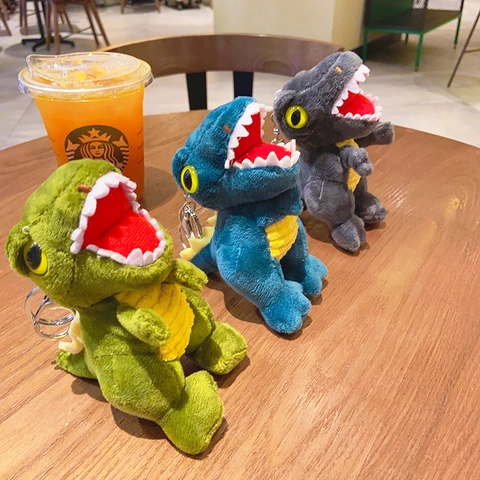 Porte-Clés En Peluche Dinosaure Forme Tyrannosaurus Rex Dessin Animé Grande Bouche Mignon Kawaii Pendentif De Sac Accessoire