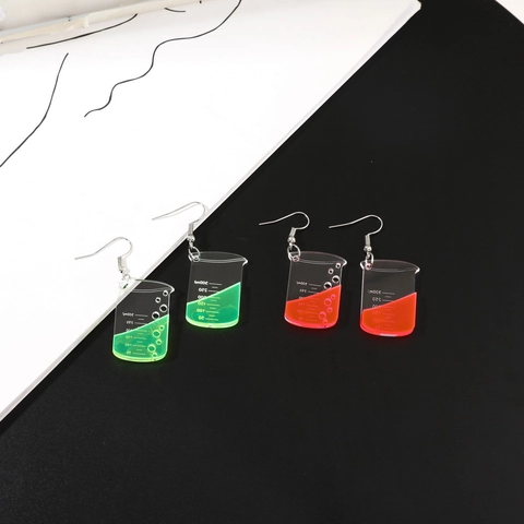 Chemie Becher Hängeohrringe Transparent Acryl Labor Wissenschaft Skala Markierung Neuheit Schmuck Für Damen