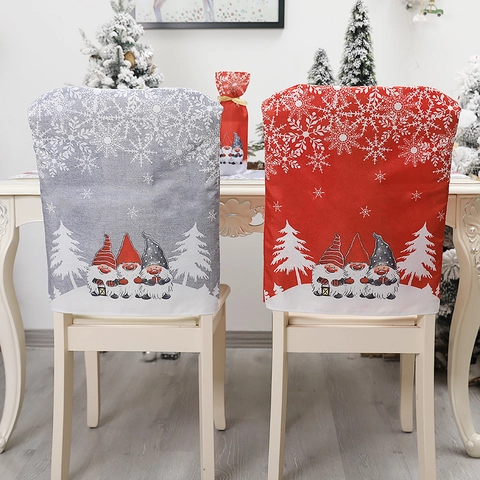 Fundas Para Respaldo De Silla Navidad Arpillera Lino Gnomo Copo De Nieve Estampado Decoración De Mesa