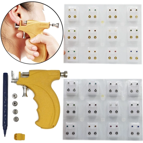 Professional Ear Piercing Gun Tool With Stainless Steel Stud Earrings Sterile Safety Painless Body Piercing Zircon Birthstone