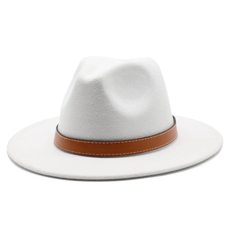 Classic Wool Felt Fedora Hat Wide Brim Jazz Cap With Leather Band Contrast Stitching Unisex Fashion British Style