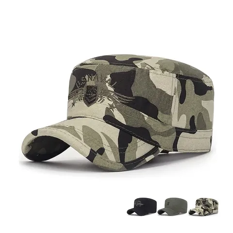 Cappello Militare Da Uomo Cadet Cotone Camouflage Berretto Piatto Regolabile Protezione Solare Ricamo US Naval