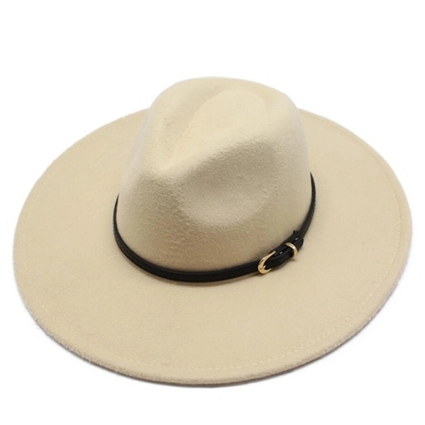 Wool Felt Fedora Hat Wide Brim Retro Jazz Cap With Leather Belt Gold Buckle Vintage Fashion Church Hat For Men Women