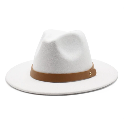 Vintage Fedora Jazz Hat Wool Felt Wide Flat Brim With Leather Band And Gold Rivet For Men Women Autumn Winter