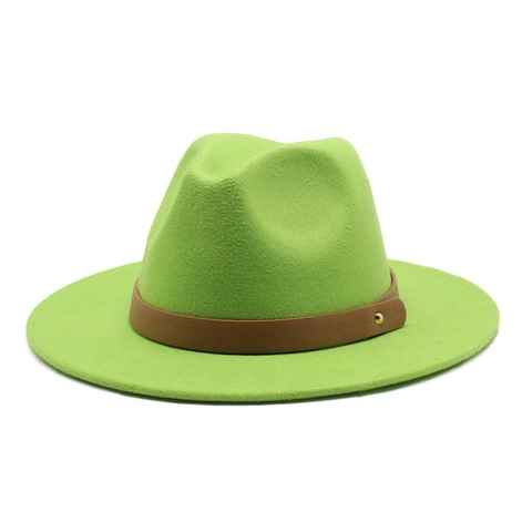 Vintage Fedora Jazz Hat Wool Felt Wide Flat Brim With Leather Band And Gold Rivet For Men Women Autumn Winter