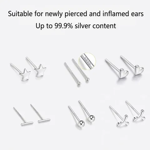 Orecchini A Lobo In Argento Sterling S999 Minimalisti Geometrici Stella Luna Cuore Farfalla Gioielli Ipoallergenici
