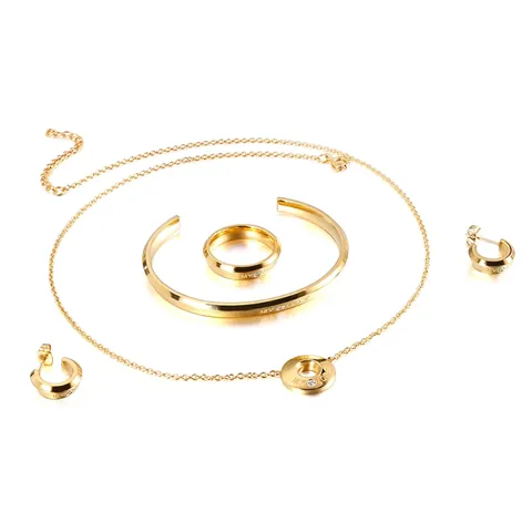 Edelstahl Schmuck Zirkon MY LOVE Gravur Halskette Armreif Ohrringe Ring Damen Eleganter Koreanischer Stil