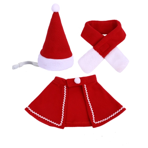 Christmas Pet Costume Santa Hat Scarf Cloak Soft Fleece Warm Holiday Cosplay Apparel For Cats And Small Dogs