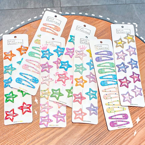 Star Hair Clips Metal Painted Glitter Polka Dot Candy Color Cute Snap Barrette Hairpins Kids Girls Hair Accessories