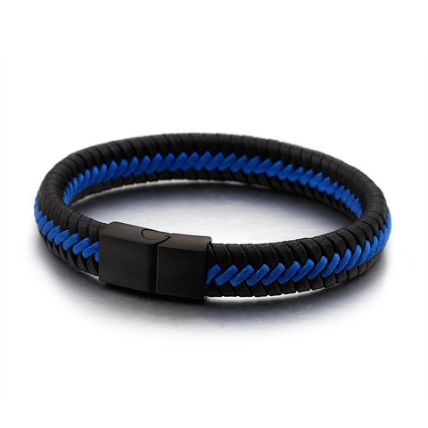 Men Braided Leather Bracelet With Stainless Steel Magnetic Clasp Punk Retro Geometric Hand Woven Jewelry For Women