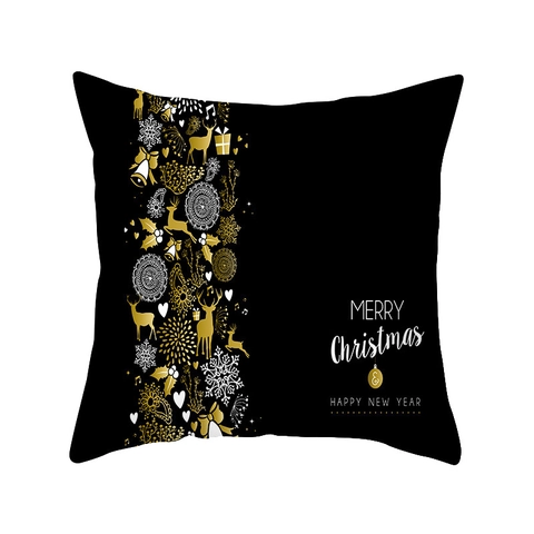 Weihnachts Kissenbezug Schwarz Gold Rentier Schneeflocke Pfirsichhaut Polyester Quadratisch Kissenhülle Heim Büro Dekor