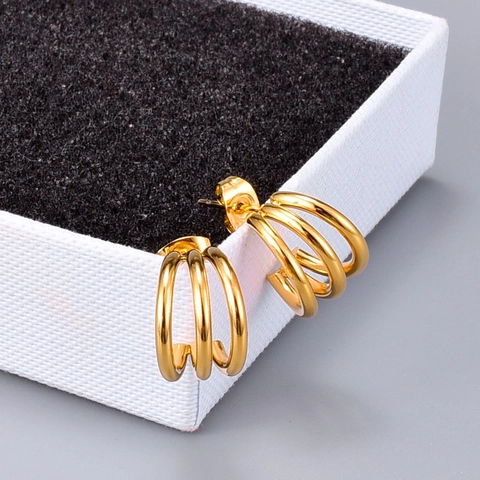 Franse Chic Triple Hoop Oorknopjes Titanium Staal 18K Verguld Minimalistische Gebogen Lijn Sieraden Voor Dames
