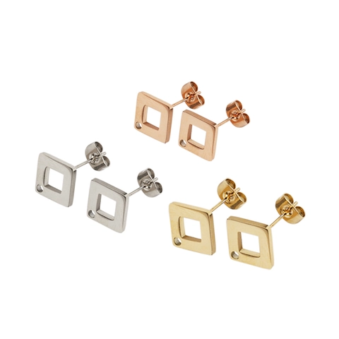 Geometric Square Stud Earrings 304 Stainless Steel Hollow Minimalist Mirror Polished Fashion Jewelry For Women Daily Wear