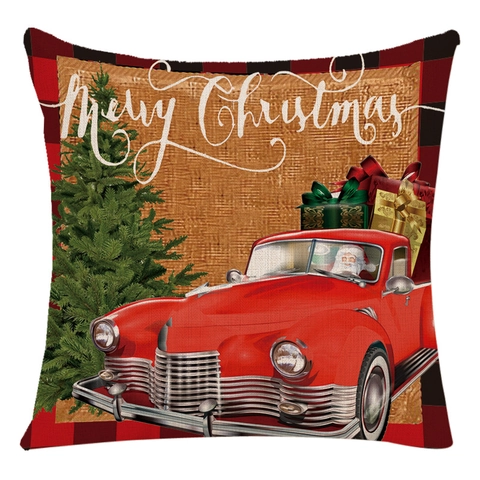 Christmas Cushion Cover Linen Square Decorative Pillowcase Seasonal Farmhouse Plaid Xmas Decor For Sofa Couch Home