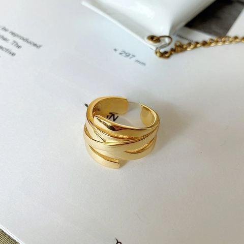 Anello In Argento Sterling 925 Multistrato Intrecciato Regolabile Aperto Minimalista Geometrico Gioielli Di Moda Per Donna