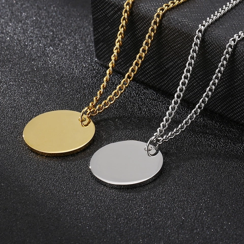 Minimalist Round Disk Pendant Necklace 316L Stainless Steel Mirror Polished High Shine Simple Jewelry For Men Women