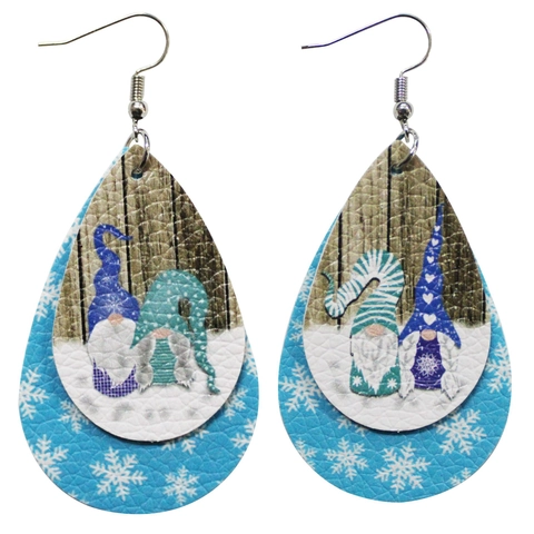 Boucles d'Oreilles Pendantes en Similicuir de Noël pour Femmes Père Noël Renne Gnome Plaid Bijoux Cadeau de Fête