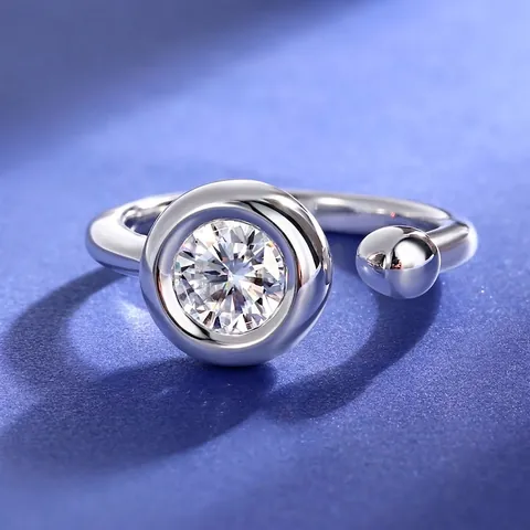925 Sterling Zilveren Moissaniet Ring Voor Dames Eén Karaat Ronde Edelsteen Verstelbare Open Ring Minimalistisch Sieraden Cadeau