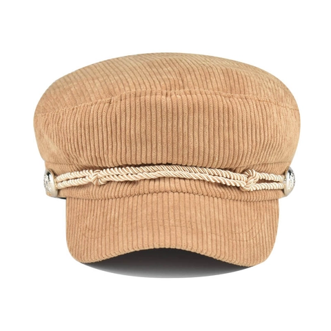 Retro Cord-Schirmmütze Für Damen Britischer Stil Verstellbare Baker Boy Mütze Mit Geflochtenem Seil Und Metallknopf