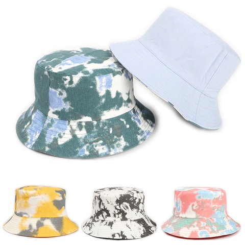 Tie Dye Reversible Bucket Hat Cotton Polyester Sun Protection Breathable Fashion Outdoor Basin Hat For Men Women