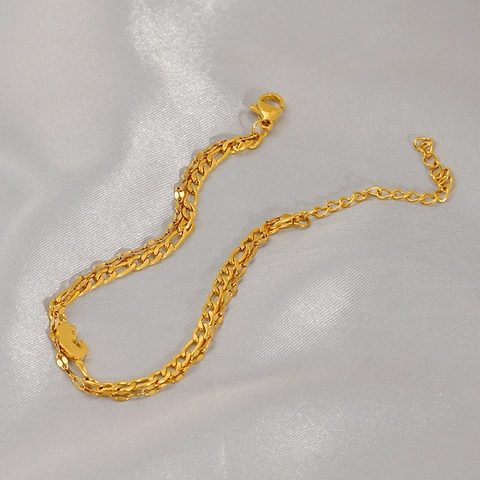 Tobillera Chapada En Oro De 18K Acero Inoxidable Doble Capa Cadena Figaro Geométrica Joyería Para Mujeres