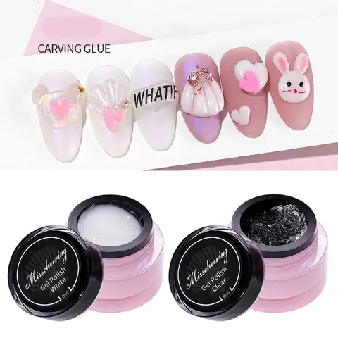 3D Nail Art Carving Glue Solid PVC Sculpture Modeling Gel Non-Sticky Embossed DIY Salon Manicure Decoration Clear White
