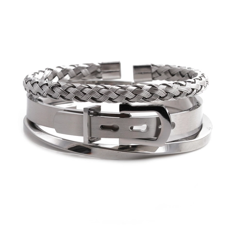 Bracciale Rigido In Acciaio Inossidabile Torsione Forma C Regolabile Aperto Design Fibbia Cintura Gioielli Uomo Donna