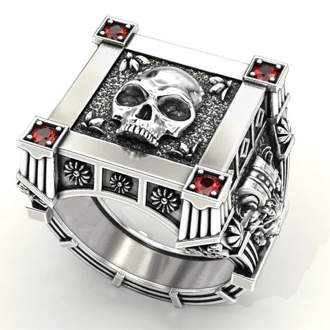 Bague Crâne Gothique Avec Cristal Rouge Alliage Style Punk Rock Bijoux Pour Hommes