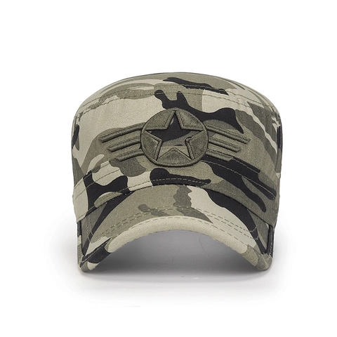 Cadet Cap Militär Flat Top Hut Baumwolle Canvas Camouflage Stickerei Stern Outdoor Sonnenschutz Verstellbar Für Herren