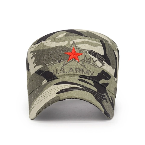 Gorra Cadet Estilo Militar Algodón Estrella Roja Bordada Camuflaje Ajustable Protección Solar Exterior Táctica