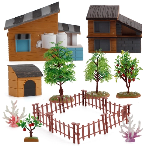 Miniature Farm Landscape Model Set Plastic DIY House Tree Fence Sand Table Assembly Decoration Toys