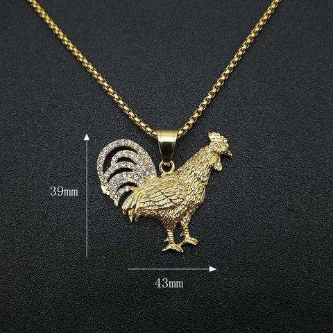 Haan Hanger Ketting Verguld Titanium Staal Zirkoon Strass Hip Hop Dierlijke Dierenriem Sieraden Voor Heren Dames