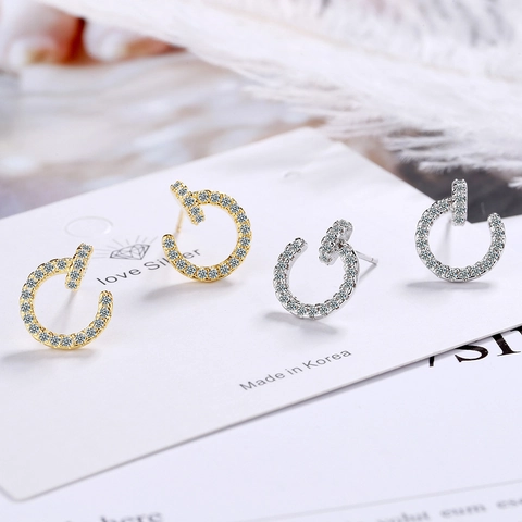 Orecchini a Bottone Minimalisti a Forma di Chiodo Con Strass per Donna in Rame Perno in Argento Sterling 925 Gioielli