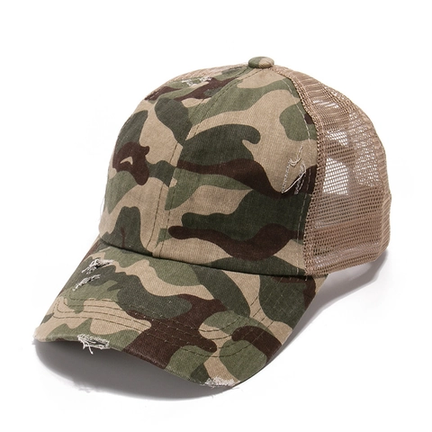 Distressed Pferdeschwanz Baseballkappe Damen Gewaschene Baumwolle Mesh Retro Zerrissene Criss Cross Trucker Hat