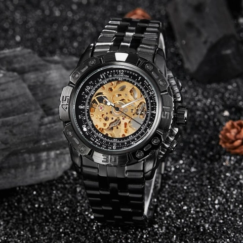 Automatic Mechanical Watch For Men Skeleton Dial Alloy Case Stainless Steel Strap Luminous Business Fashion Luxury Wristwatch