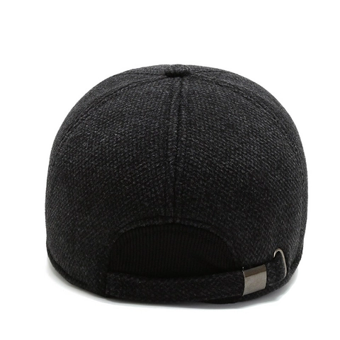 Men Winter Baseball Cap Thickened Woolen Tweed Hat With Ear Protection Adjustable Outdoor Warm