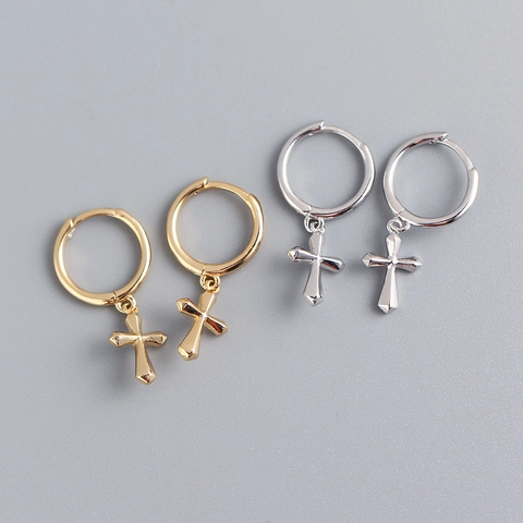 Orecchini A Cerchio Con Croce Minimalisti Argento Sterling 925 Gioielli Huggie Pendenti Per Donne Ragazze Lucido