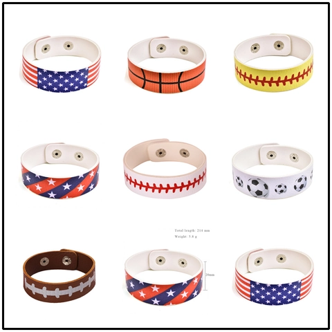Sport Thema PU Leder Armband Handgelenkband Metallschnapper Baseball Fußball US Flagge Design Lässiges Fan Souvenir