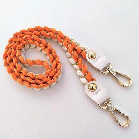Woven Cotton Rope Bag Strap With PU Leather Connector And Gold Metal Hook Replacement Shoulder Strap For Crossbody Bag
