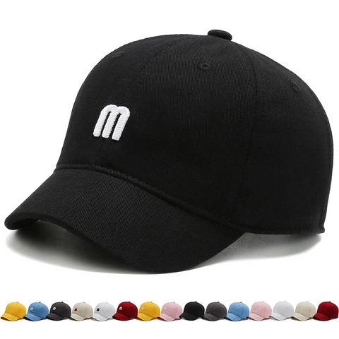 Cotton Short Brim Baseball Cap With Embroidered Letter M Adjustable Casual Sun Hat For Men Women