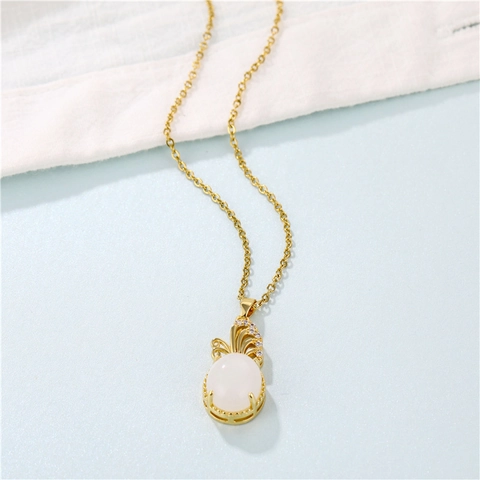 Vlinder Hanger Ketting 18K Verguld Titanium Staal Imitatie Jade Zirkoon Elegant Etnische Sieraden Voor Vrouwen