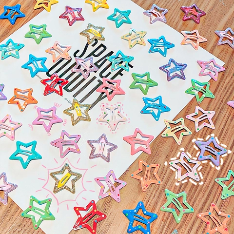 Star Hair Clips Metal Painted Glitter Polka Dot Candy Color Cute Snap Barrette Hairpins Kids Girls Hair Accessories
