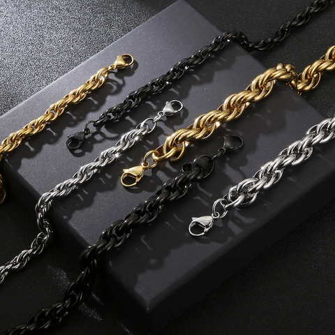 Pulsera De Cadena Para Hombre De Acero Inoxidable Doble Eslabón Cuerda Curb Streetwear Punk Estilo Industrial Accesorio Con Cierre De Langosta