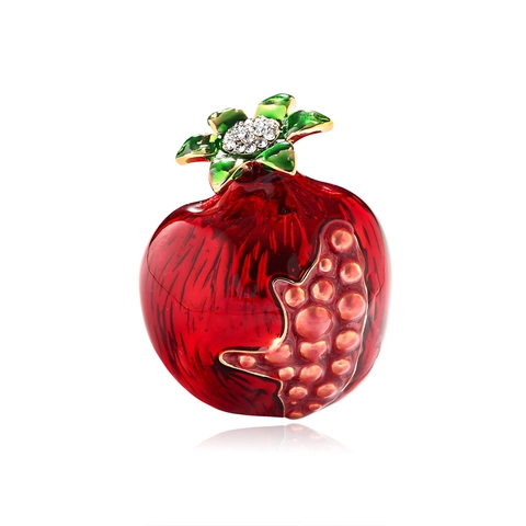 Fashion Creative Fruit Pomegranate Brooch Alloy Enamel Drip Oil Rhinestone Pin Elegant Pomegranate Flower Brooch For Women Party Jewelry