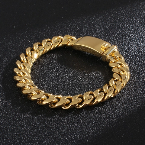 Pulsera De Cadena Cubana Para Hombre De Acero Inoxidable Pulido Hip Hop Punk Streetwear Joyería Accesorio