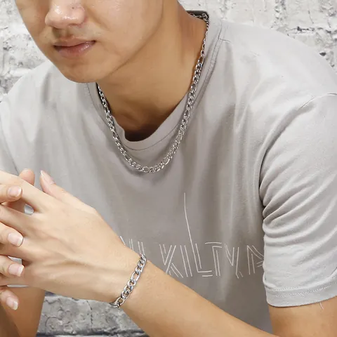 Men's Stainless Steel Figaro Chain Necklace Silver Polished Figaro Bracelet Punk Streetwear Hip Hop 3-1 Link Chain Jewelry