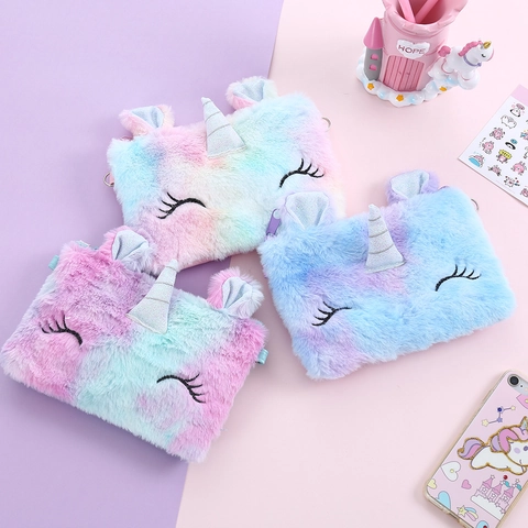 Kinder Cartoon Eenhoorn Pluche Crossbodytas Geborduurde Regenboogverloop Kleine Vierkante Schouder Telefoontas Voor Meisjes