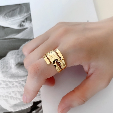 Anello In Argento Sterling 925 Multistrato Intrecciato Regolabile Aperto Minimalista Geometrico Gioielli Di Moda Per Donna