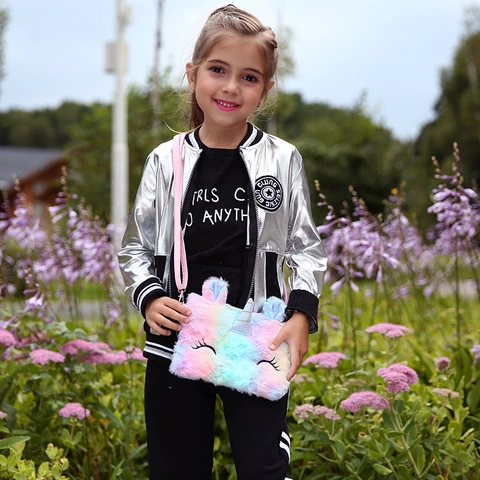 Kinder Cartoon Eenhoorn Pluche Crossbodytas Geborduurde Regenboogverloop Kleine Vierkante Schouder Telefoontas Voor Meisjes