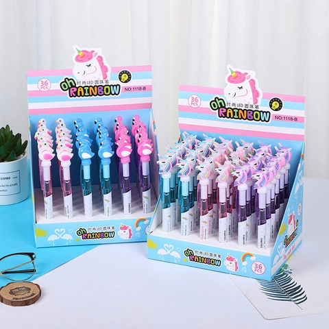 Penna A Sfera LED Con Cartone Animato Unicorno Fenicottero Forma Animale Luminosa Plastica Cancelleria Studente Scuola Ufficio